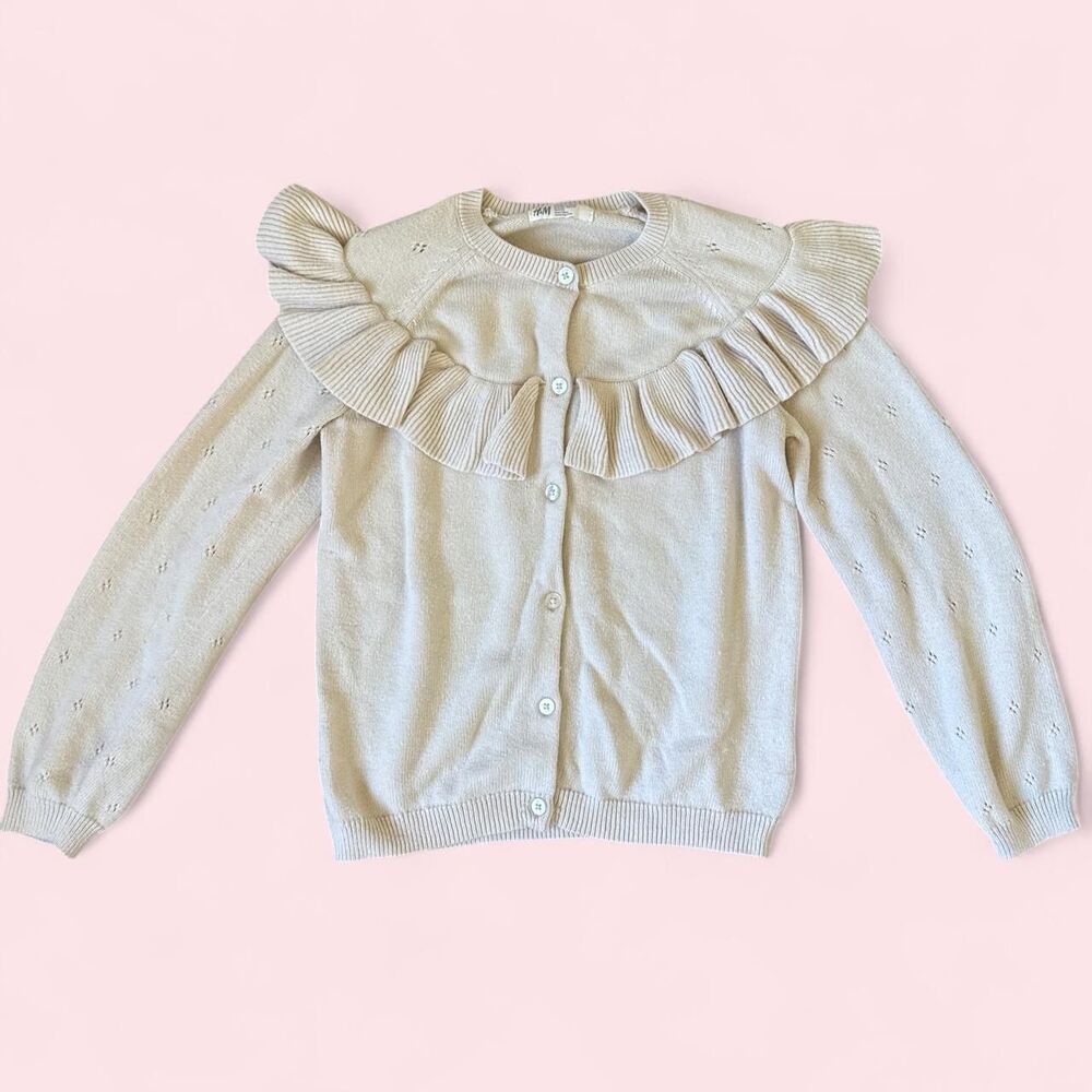H&M Girls Cream Ruffle Cardigan Sweater Size 8-10